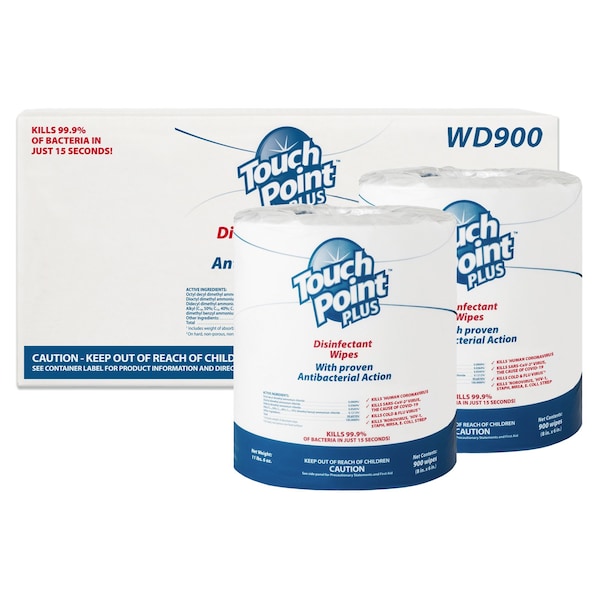 Touch Point Plus Disinfectant Wipes Large Roll, 8" x 6", 900 Wipes/Roll, 2 Rolls/Case WD900 - main